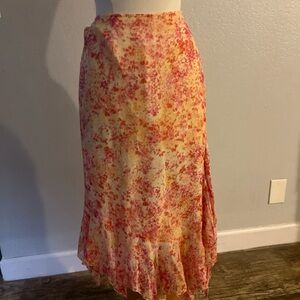 Bloomingdale's Floral lined Maxi Skirt in Pink and Orange sz 14